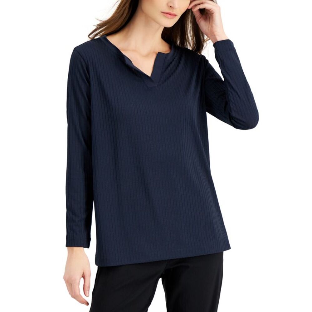 Alfani Ribbed Split Neck Top